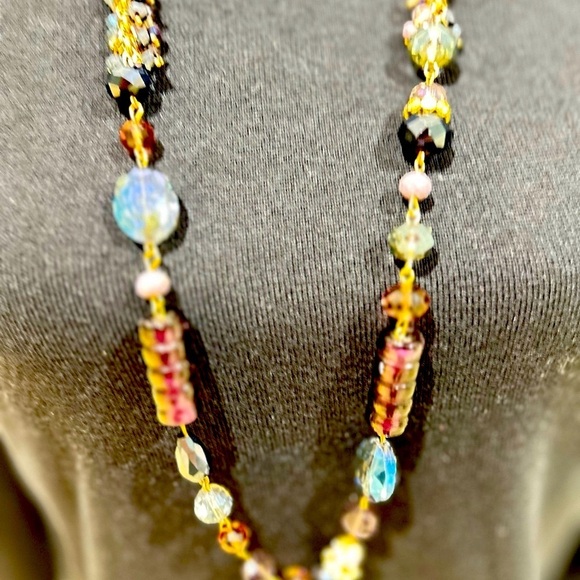 Vintage 1990’s multi shape faceted beads purple, blue & gold-tone Long necklace - Picture 6 of 9